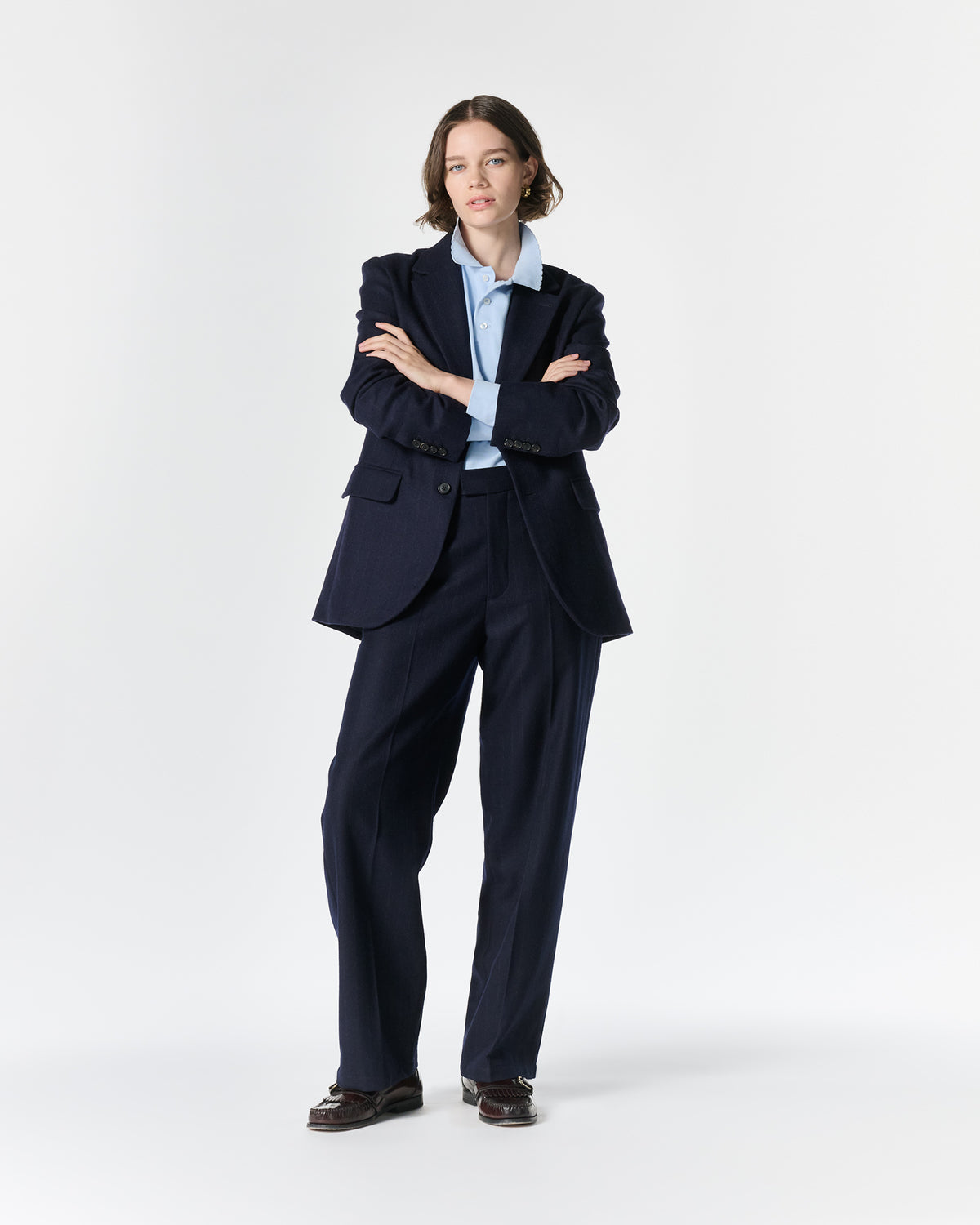 Single-Breasted Chalk Stripe Wool Jacket