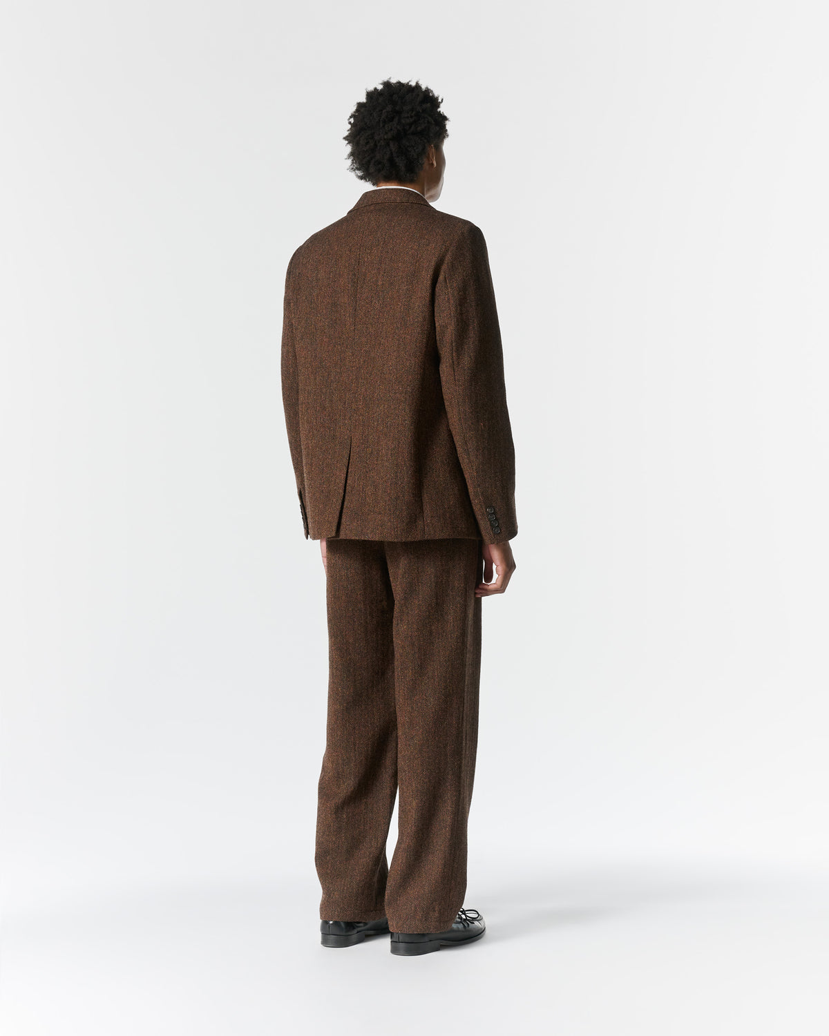 Double-Pleat Wool Herringbone Trousers