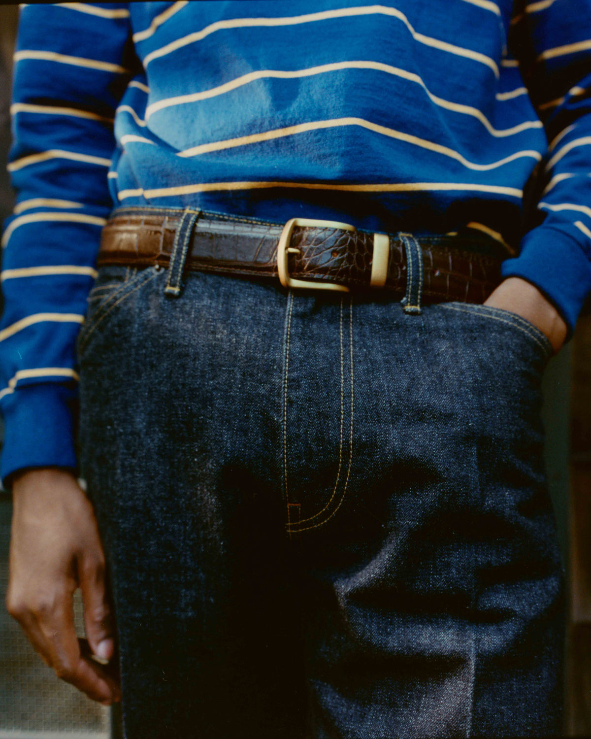 Croc Embossed Metal Tip Belt