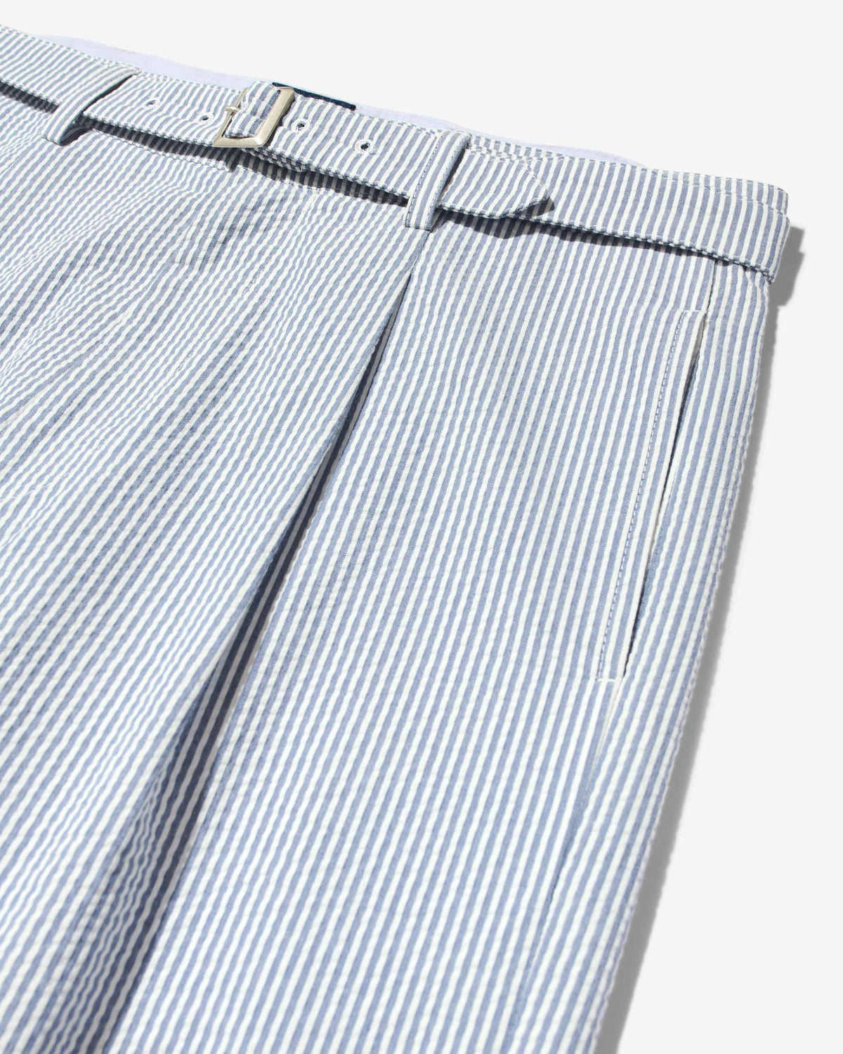 Seersucker Belted Single-Pleat Trousers