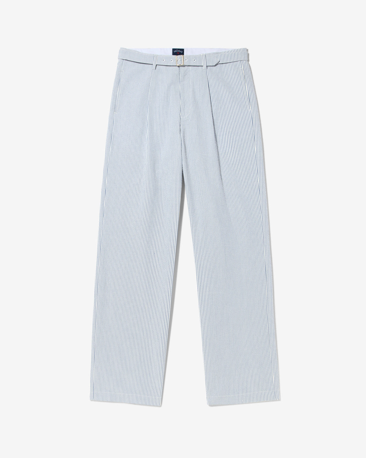 Seersucker Belted Single-Pleat Trousers