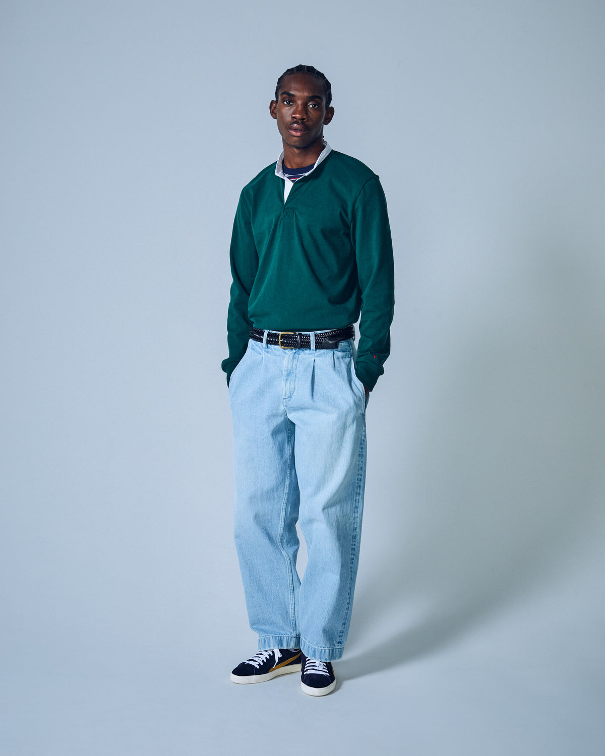 Double-Pleat Denim Pant